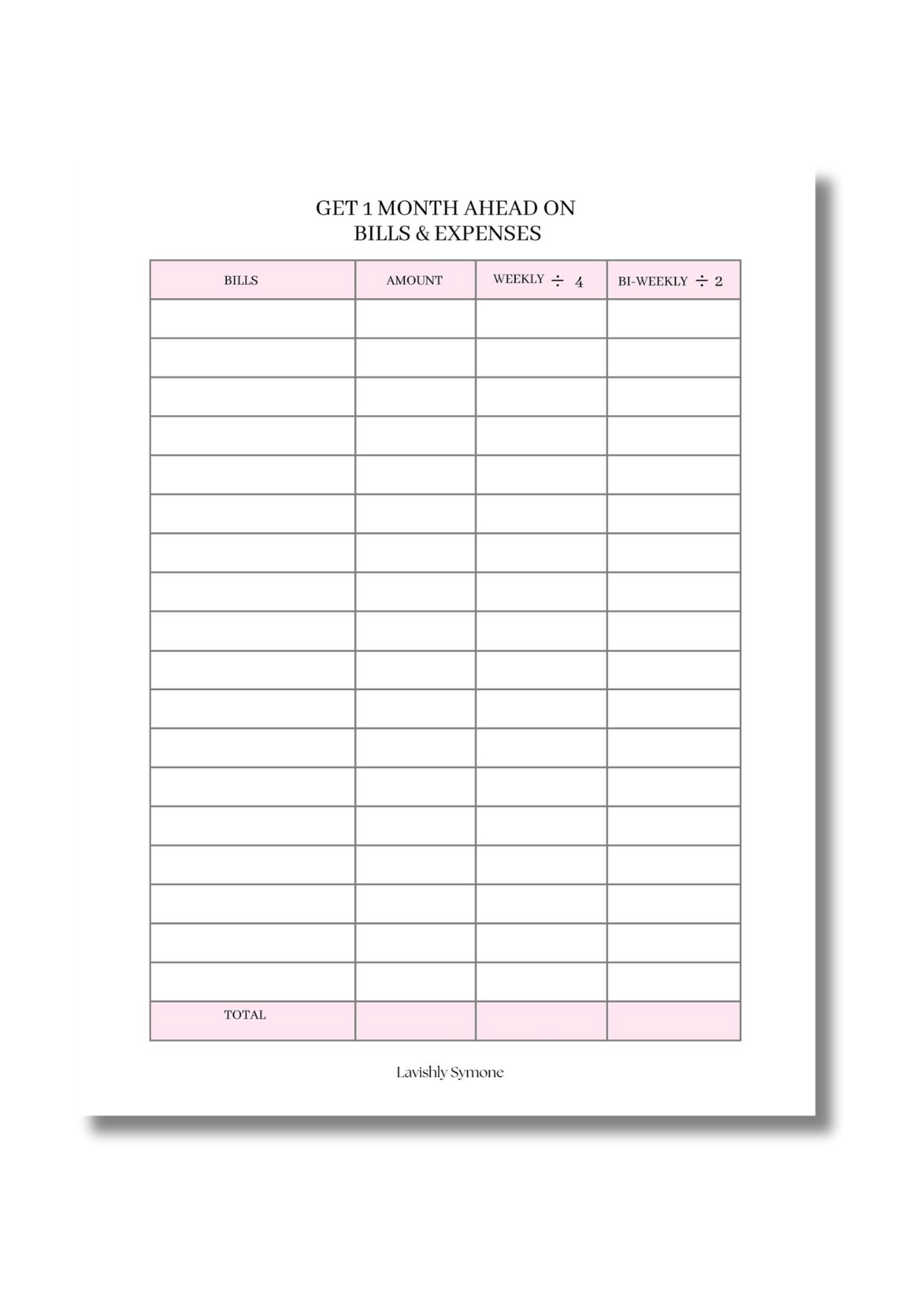 One Month Ahead Template | Digital Download