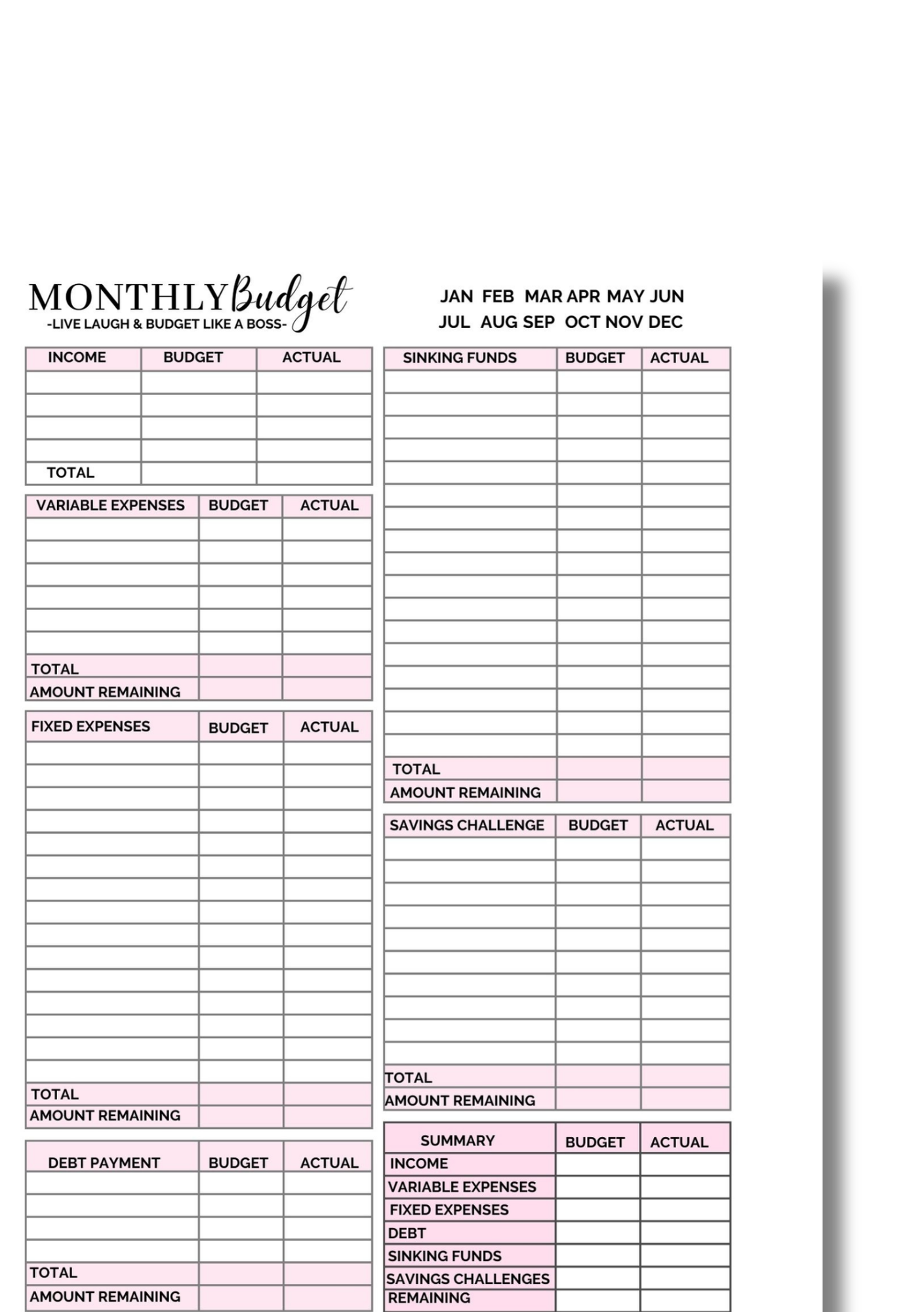 Monthly Budget Template | Digital Download