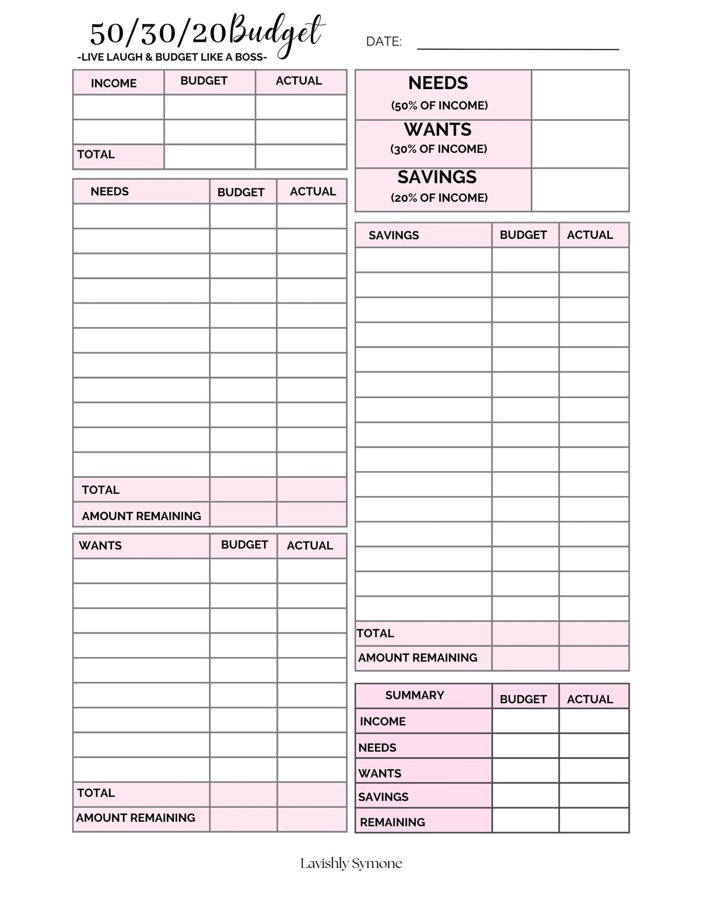 50/30/20 Budget Template | Digital Download