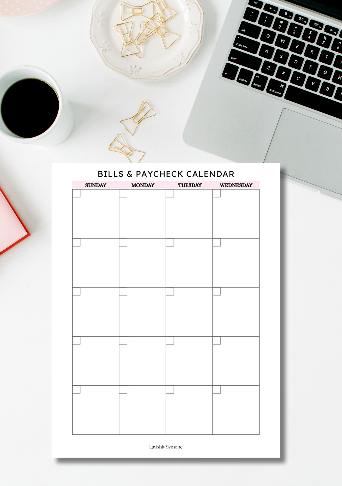 Monthly Bills & Paycheck Calendar Template (2 pages) | Digital Download