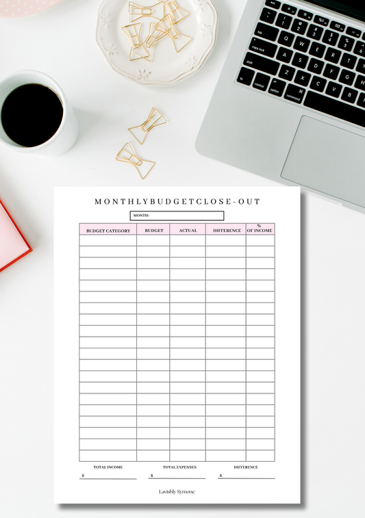 Monthly Budget Close-out Template | Digital Download
