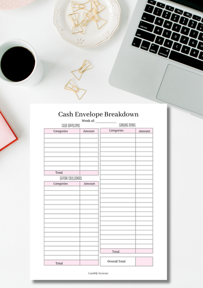 Cash Envelope Breakdown Template | Digital Download