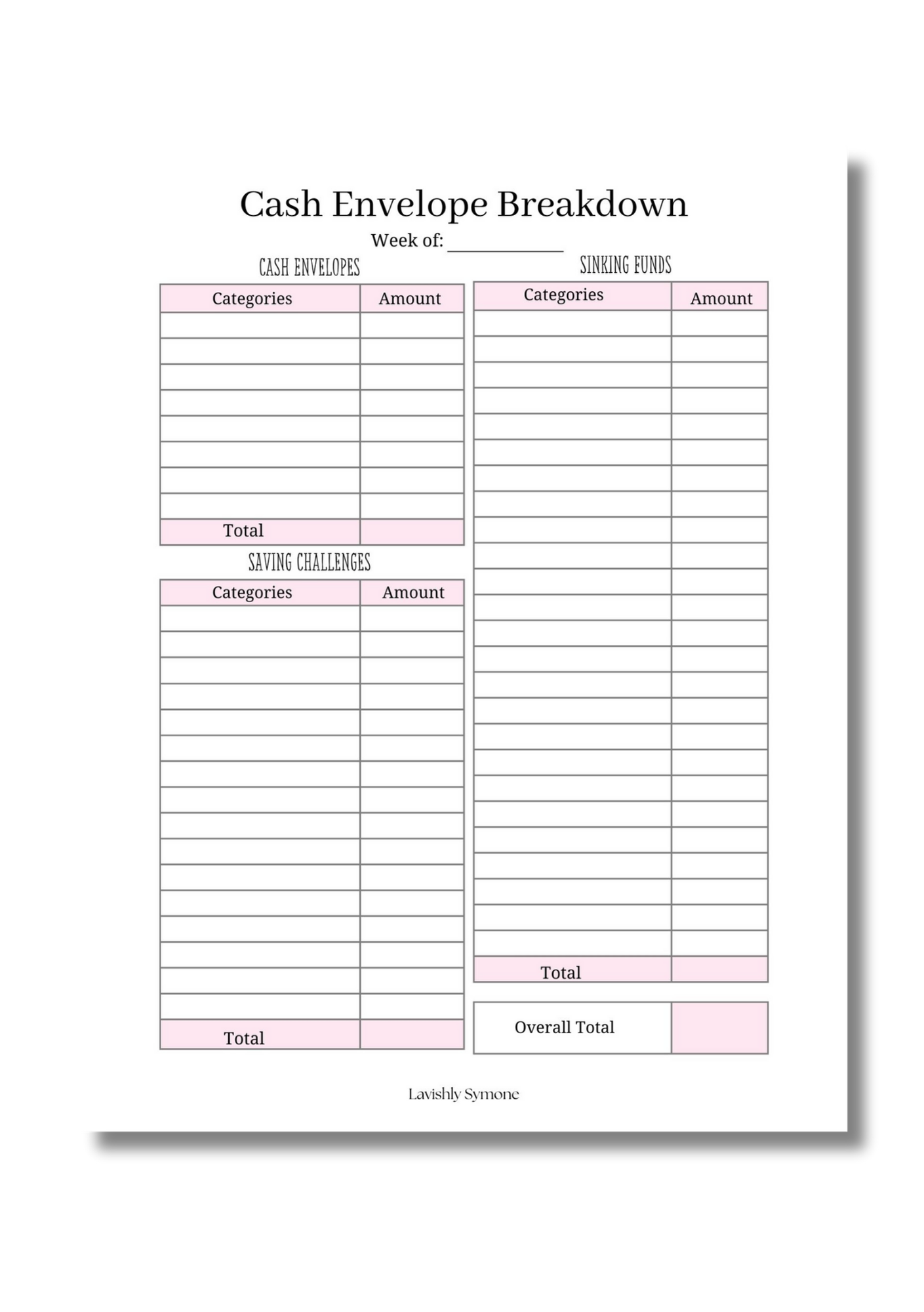 Cash Envelope Breakdown Template | Digital Download