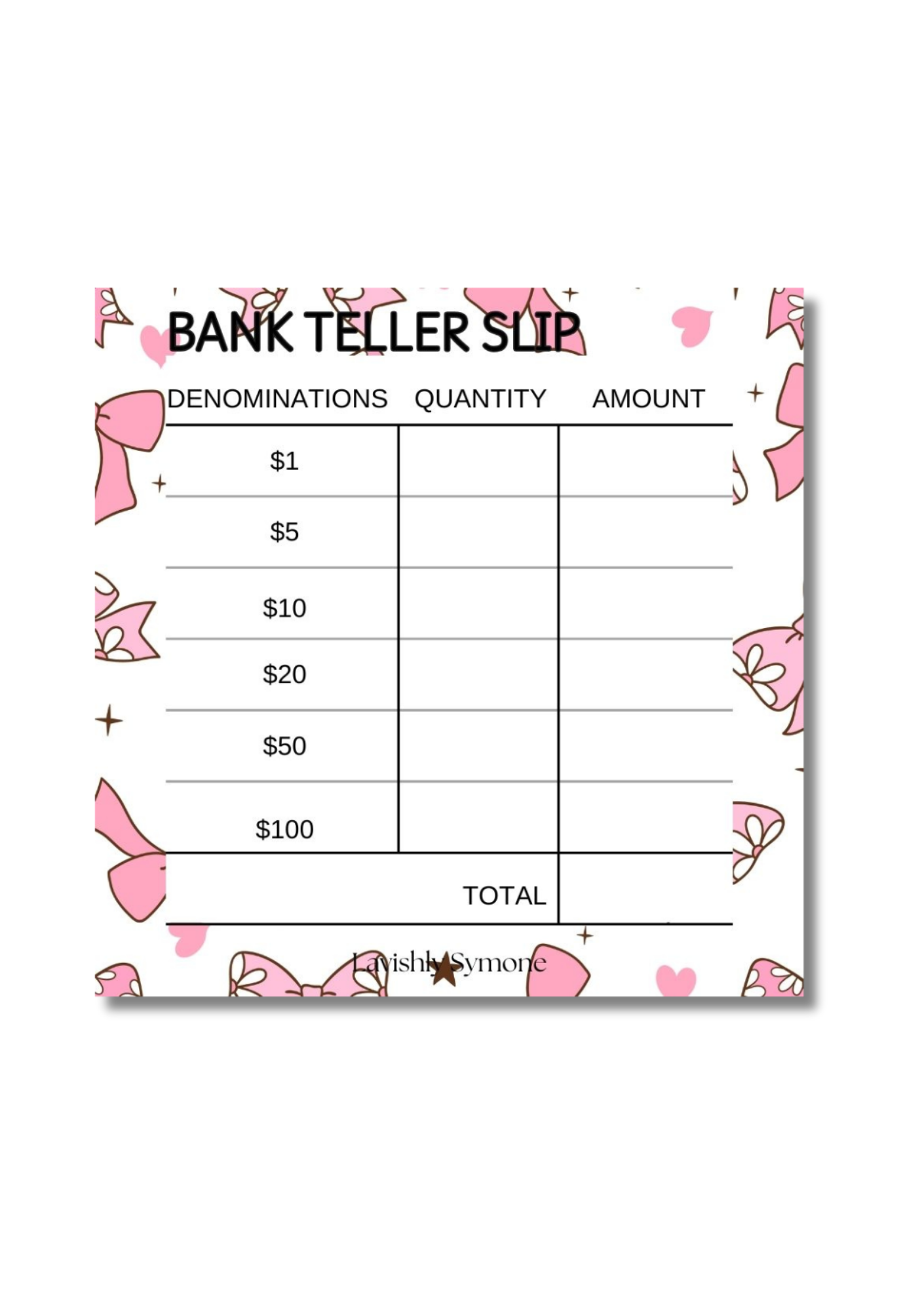 Bank Teller Slip | Notepad | Daisy Bow Theme