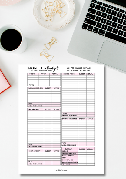 Monthly Budget Template | Digital Download