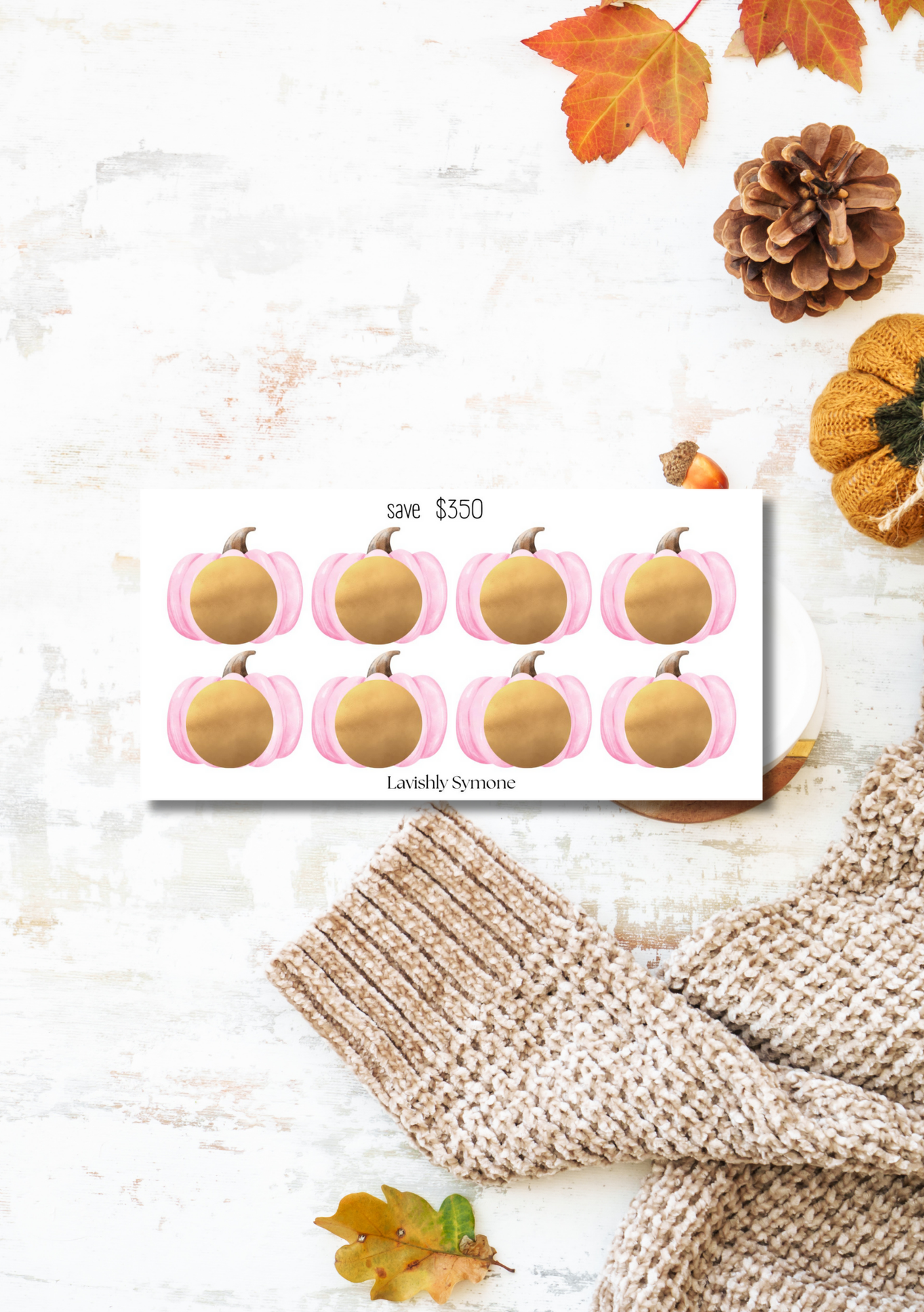 Save $350 | Cotton Pink Pumpkin Scratch off Saving Challenge