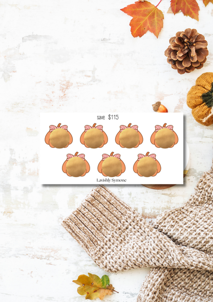 Save $115 | Bow Tie Pumpkin Scratch off Saving Challenge