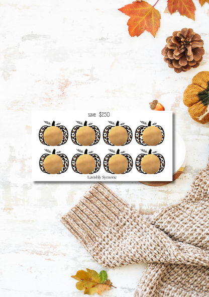 Save $250 | Autumn Cheetah Pumpkin Scratch-Off Saving Challenge