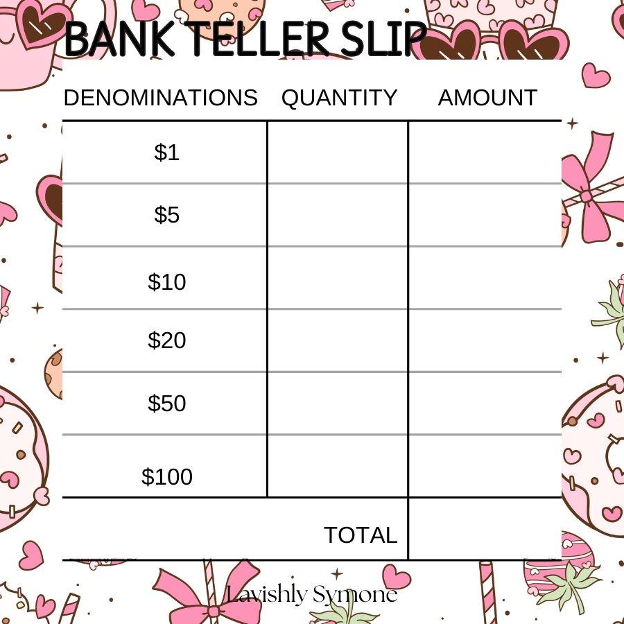 Bank Teller Slip | Notepad | Sweet Treat Theme