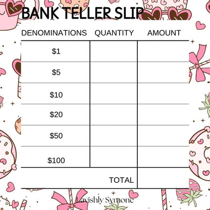 Bank Teller Slip | Notepad | Sweet Treat Theme